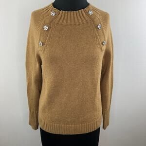 J. Crew Tan Long Sleeve Jeweled Buttons Lambswool Blend Pullover Sweater Size S